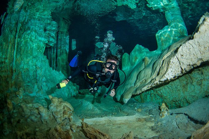 2 tanks Cenote Diving Adventure in Tulum for Certified Divers - Dos Ojos brings the dramatic cavern scenery