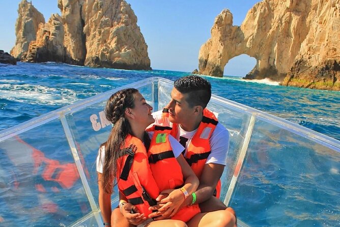 Cabo's Original Clear Boat Tour: See all of the tourist locations - Pelican Rock and the fish below