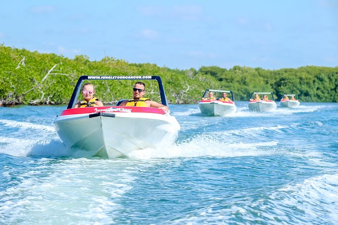 Cancun speedboat and snorkel tour: shared speedboat - Riding through the mangrove canals