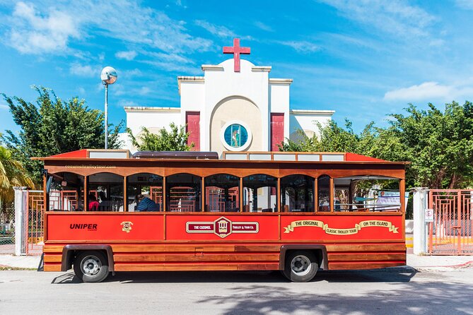 Cozumel City Tour By Trolley - The Cozumel sign, Mexican flag, and bay photo stops