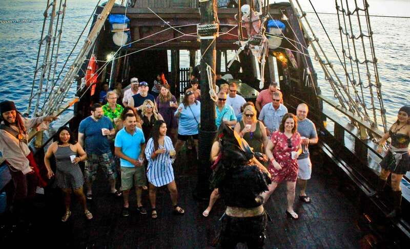 Cozumel: Pirate Ship Cruise with Open Bar, Dinner, and Show - Dinner service turns the deck into a dining room